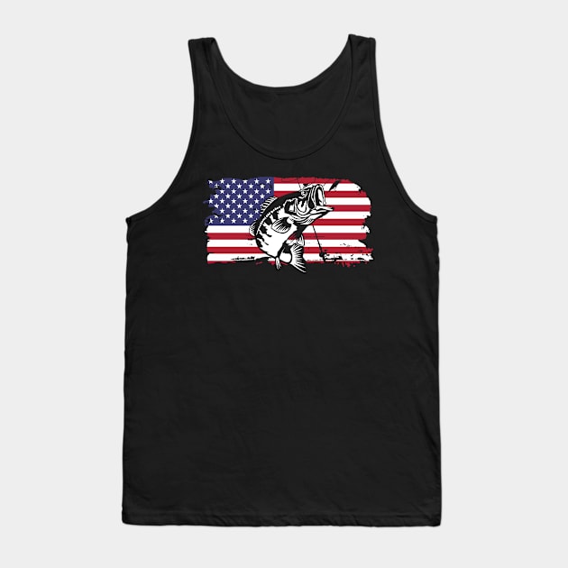 Fish American flag Shirt Patriotic Fishing 4th of July Tank Top Tank Top by Kaileymahoney